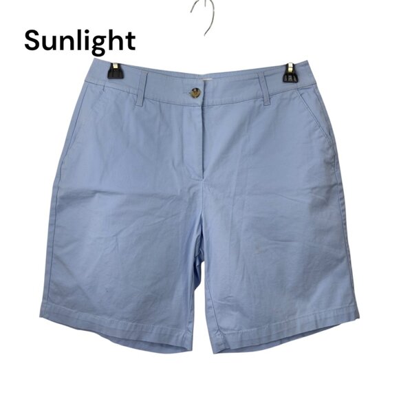 Kim Rogers Womens Light Blue Cotton Blend Flat Front Bermuda Shorts Size 10 - Picture 1 of 10